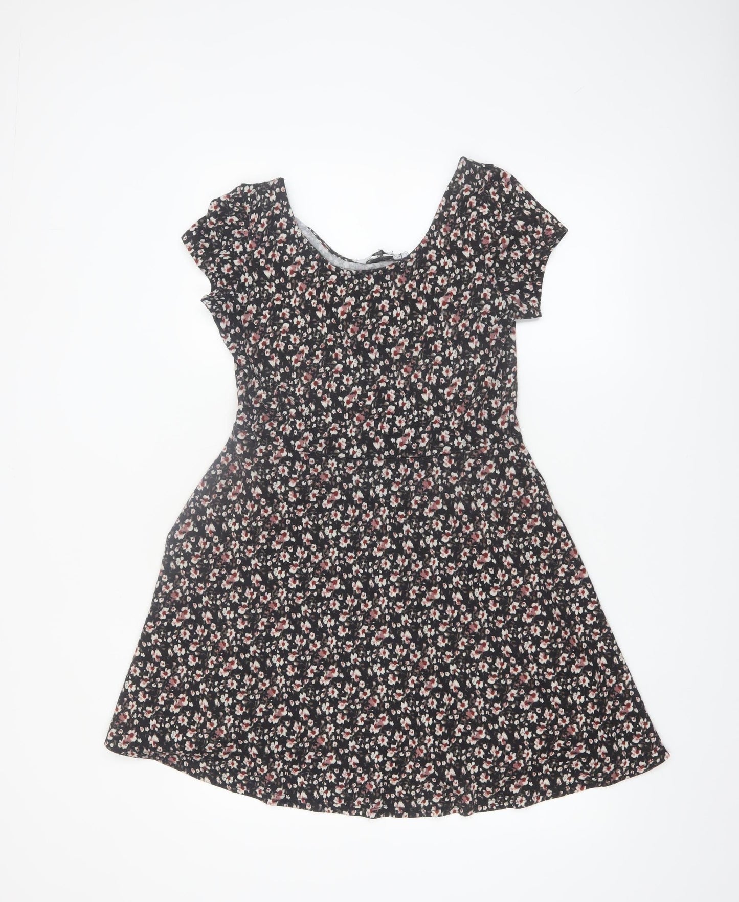 New Look Women Black Floral Short Sleeve Skater Dress Size 10