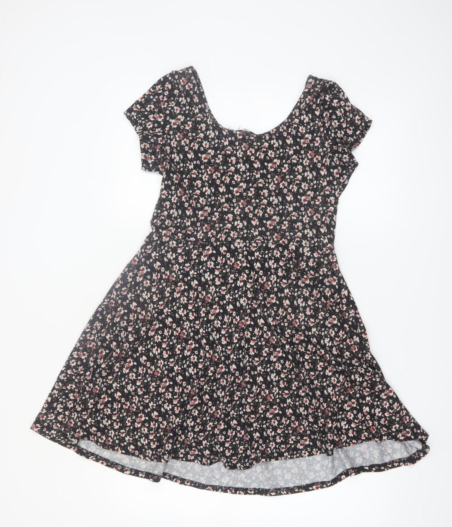 New Look Women Black Floral Short Sleeve Skater Dress Size 10