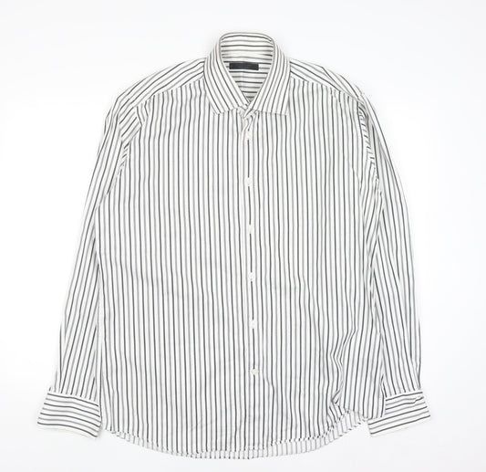 Jack & Jones Men’s White Striped Regular Fit Long Sleeve Cotton Shirt XL