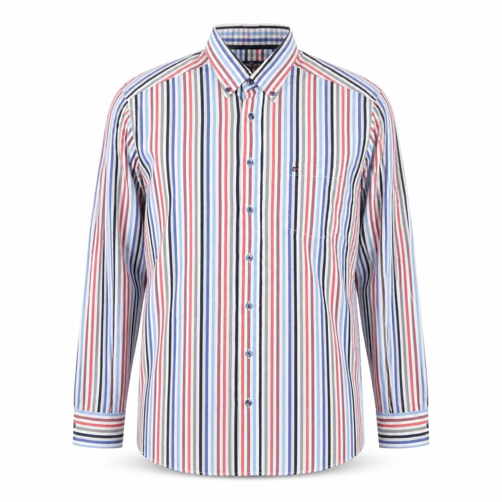 Casa Moda Men's Multicoloured Striped Cotton Button-Up Shirt L