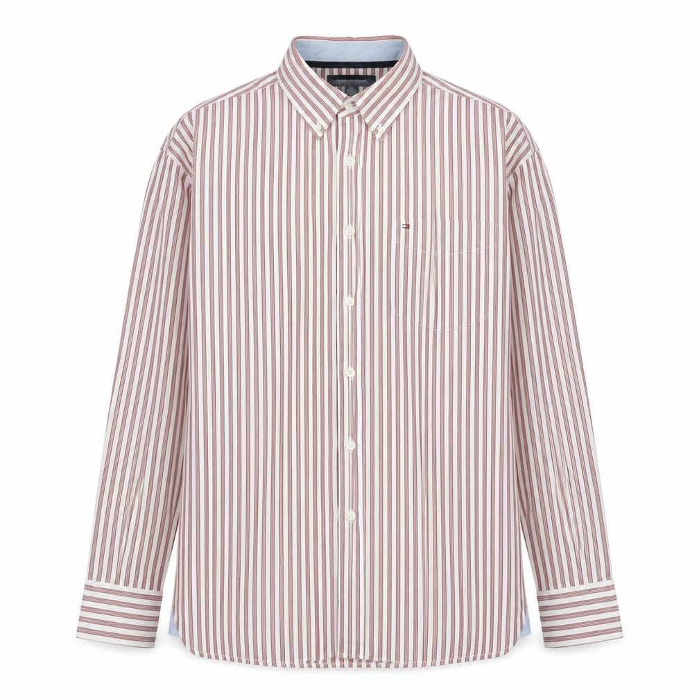 Tommy Hilfiger Men’s Red Striped Button-Down Cotton Shirt L