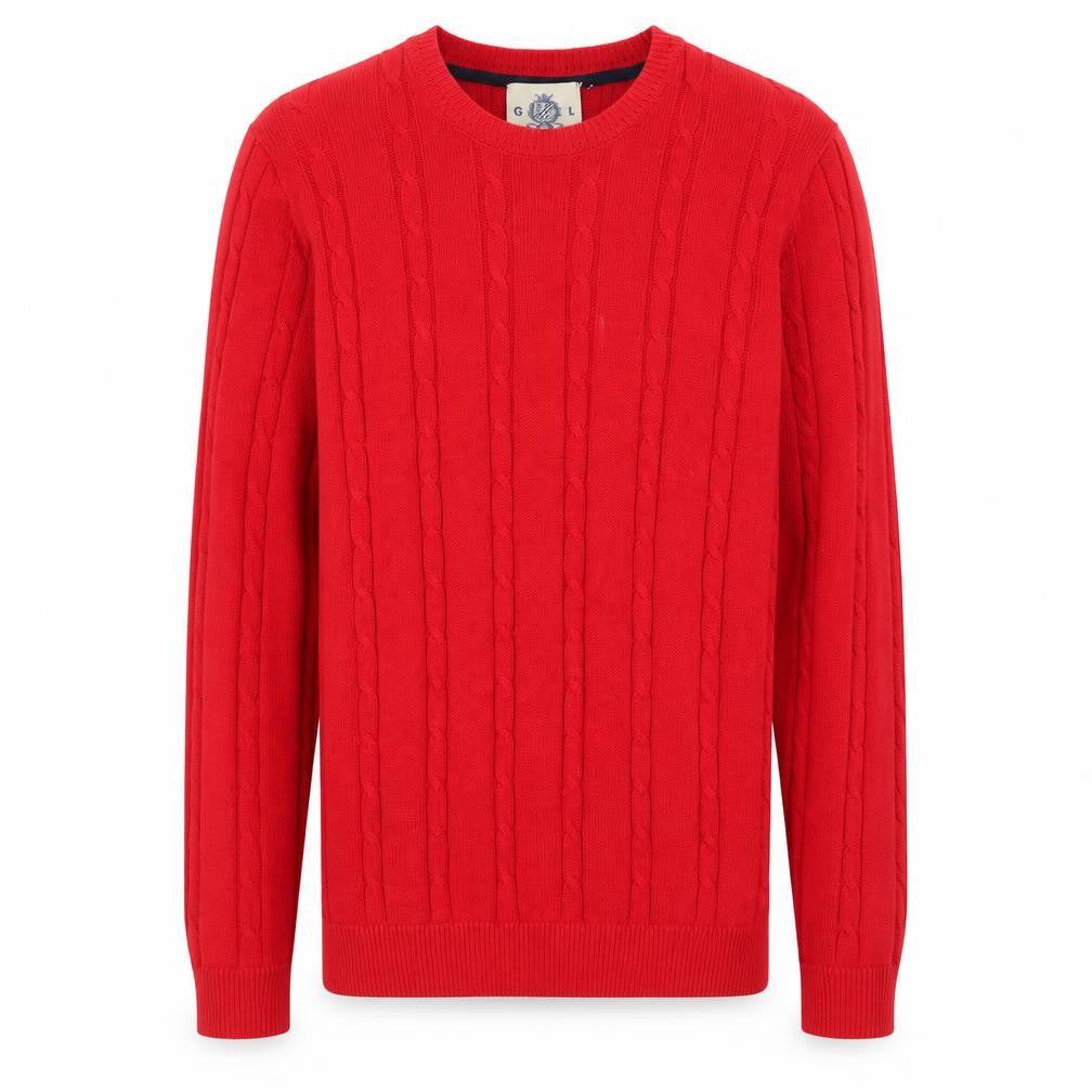 Guide London Men’s Red Cotton Cable-Knit Crew Neck Jumper M