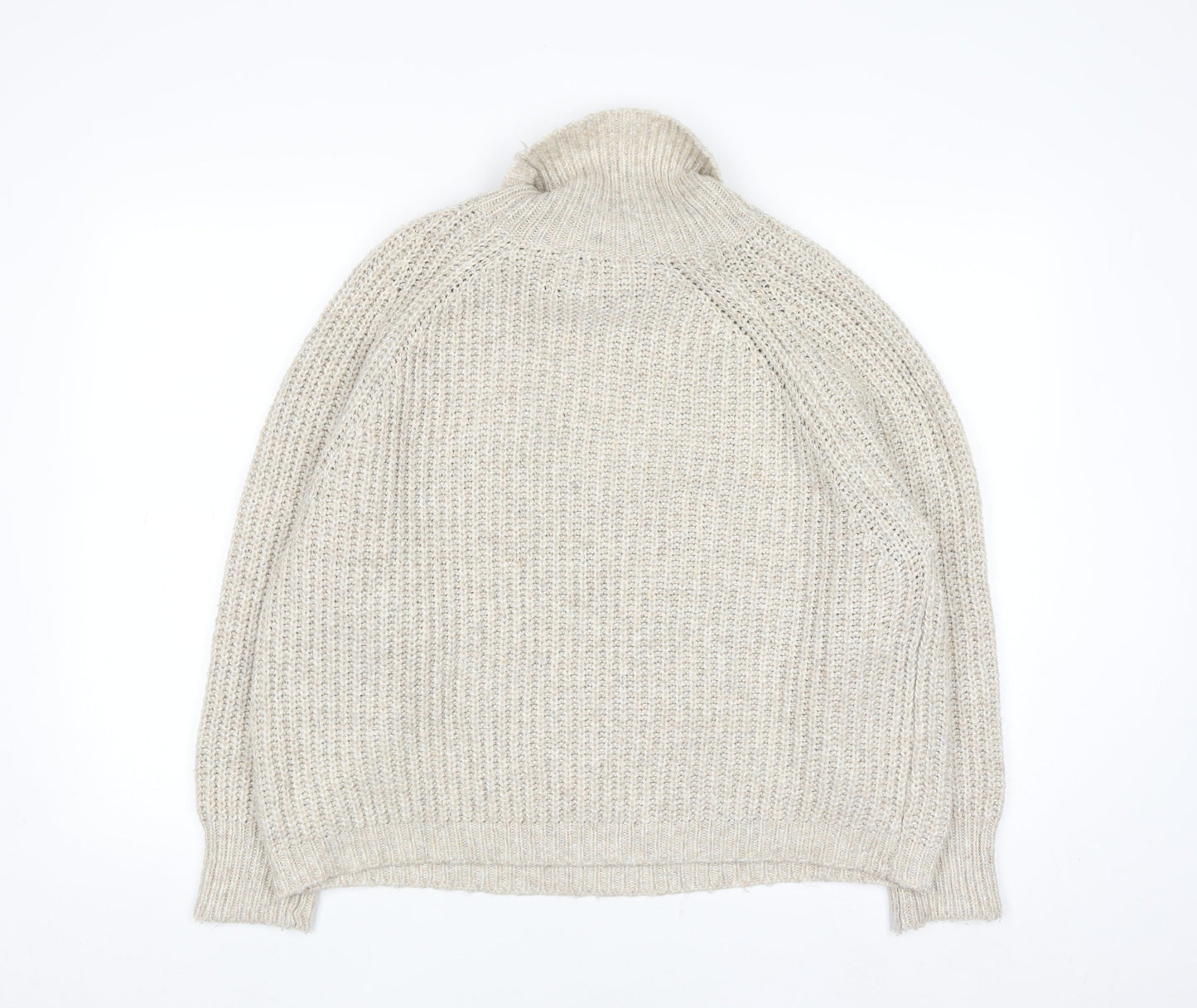 Pull & Bear Men's Beige Roll Neck Chunky Knit Jumper Size M