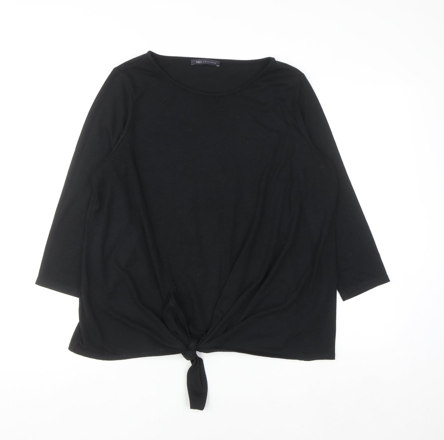 Marks and Spencer Women's Black 3/4 Sleeve Tie Front Pullover Jumper Size 16