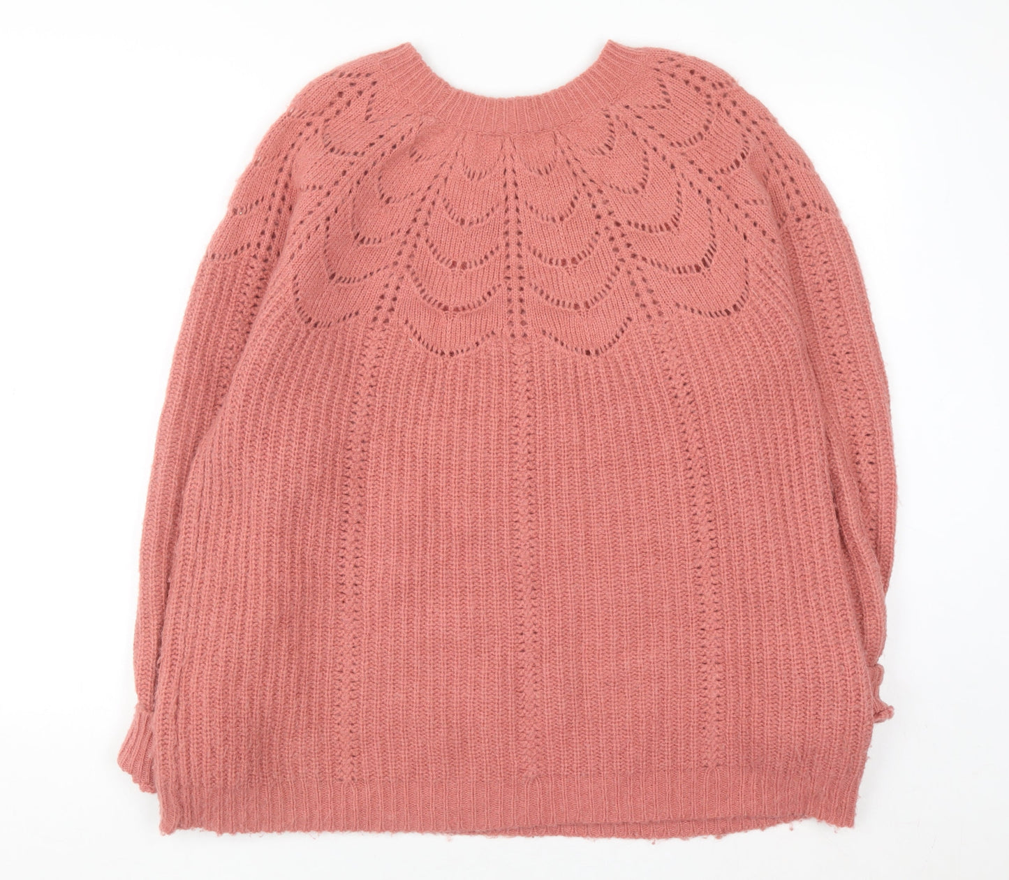 Joules Womens Pink Chunky Knit Crew Neck Pullover Jumper Size 16