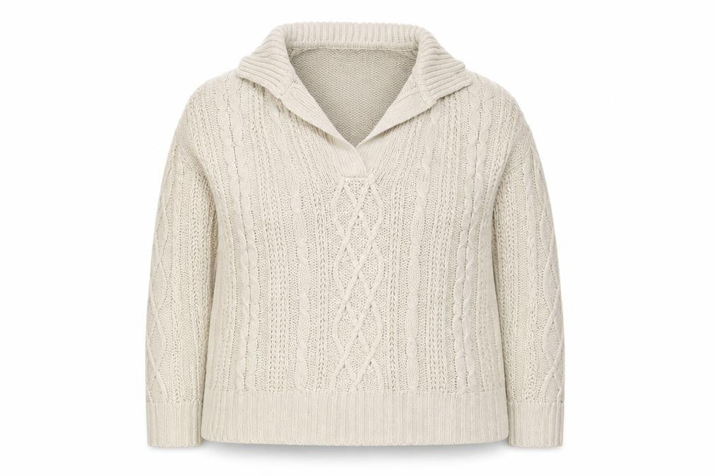 Brave Soul Women Beige Cable Knit Collared Pullover Jumper Size 14