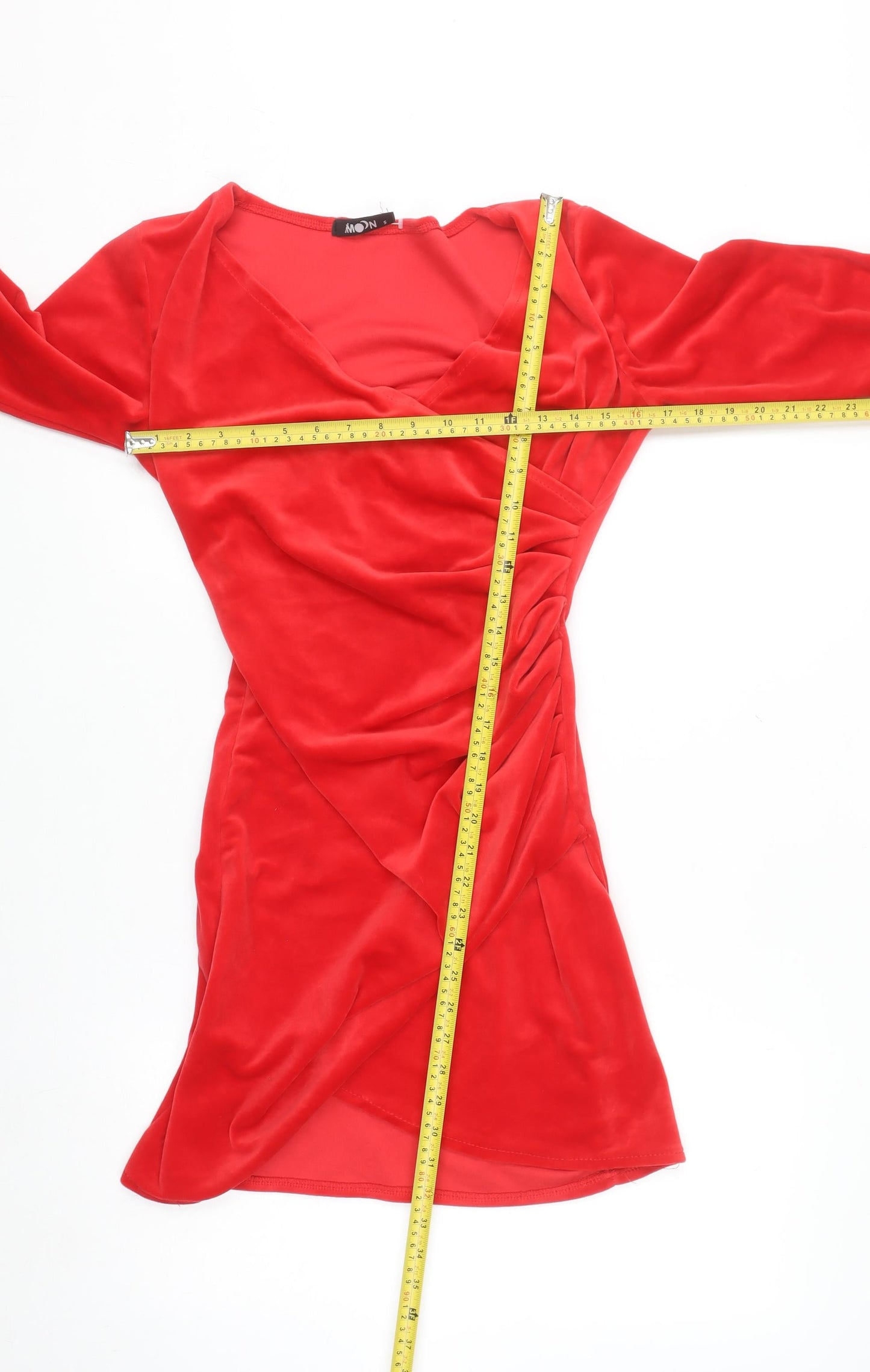 MOON Women's Red Long Sleeve Wrap Dress Size S Party Velour