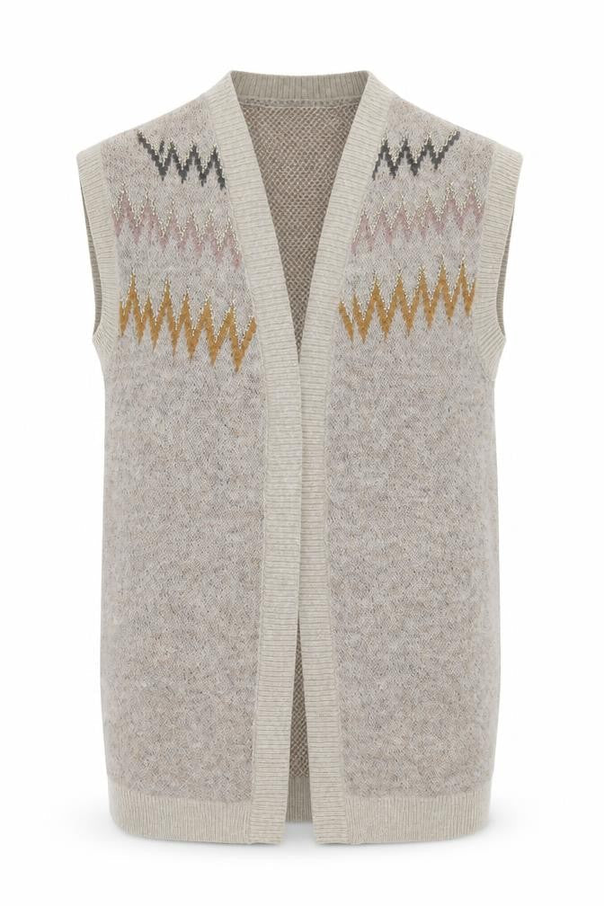 Saint Tropez Beige Knit Geometric Sleeveless Vest S
