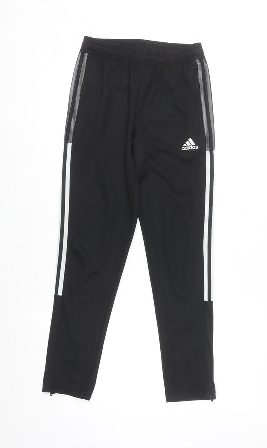 Adidas Boys Black Jogger Trousers 11-12 Years Elastic Waist Side Stripe