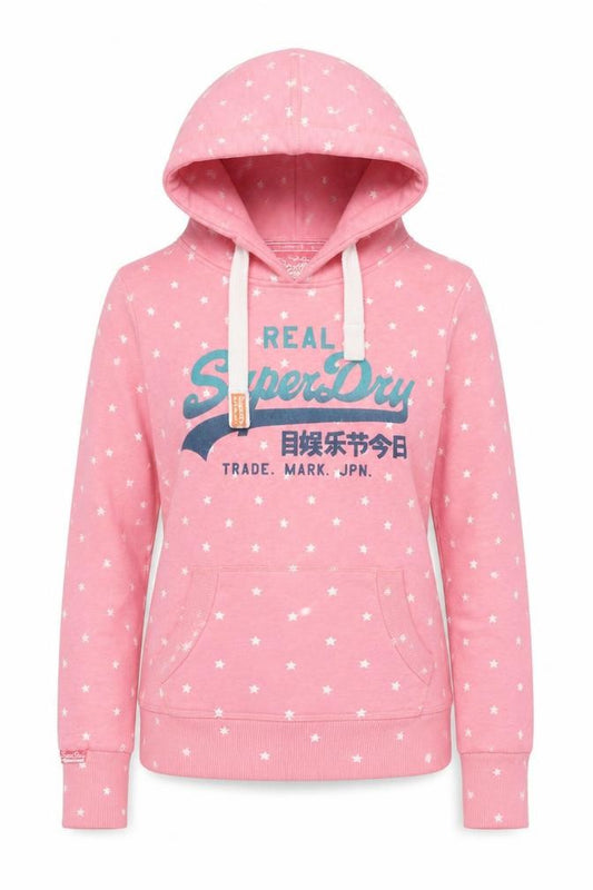Superdry Womens Pink Star Print Pullover Hoodie XS