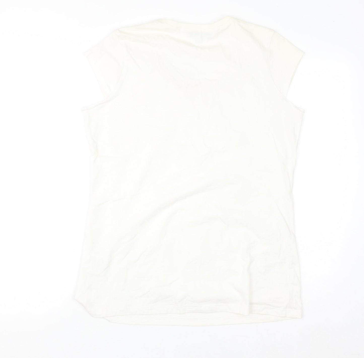 Kate Cooper Women's Ivory Floral Beaded Short Sleeve T-Shirt Size 16