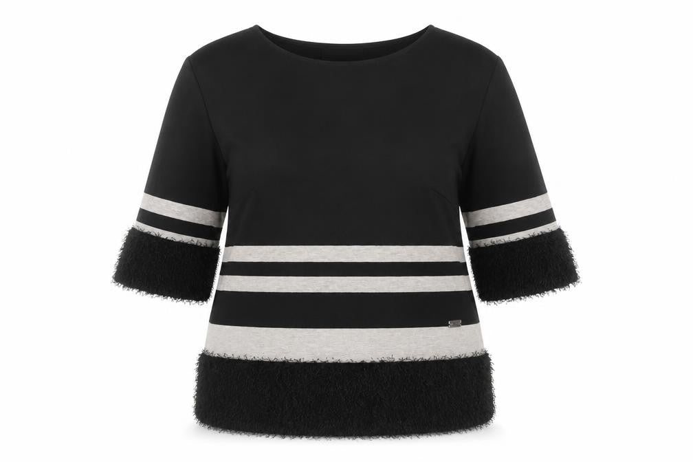 Badoo Women's Black Striped 3/4 Sleeve Tunic Blouse Size 16