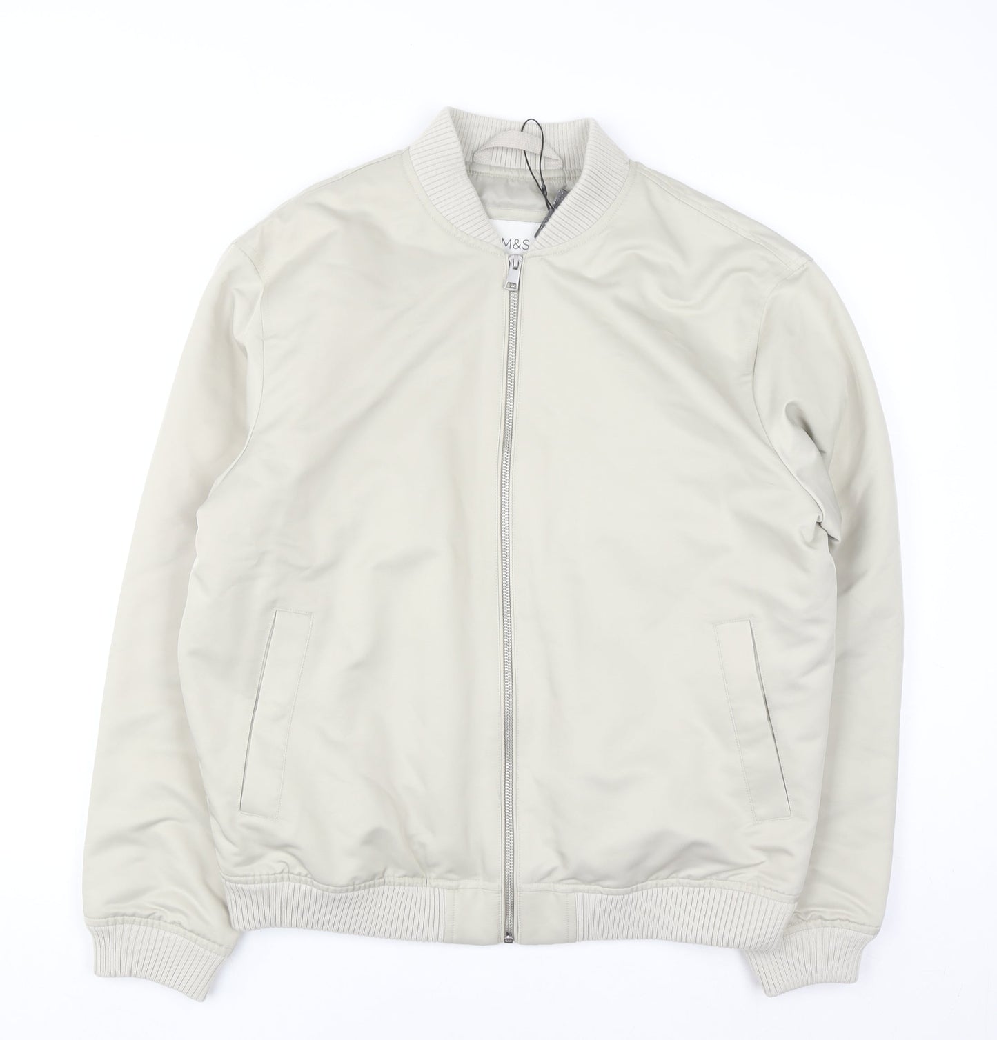 Marks and Spencer Mens Beige Bomber Jacket Size M Regular Fit
