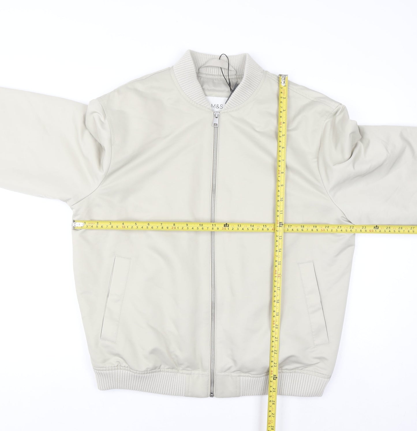 Marks and Spencer Mens Beige Bomber Jacket Size M Regular Fit