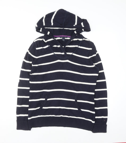 Tommy Hilfiger Women Navy Striped Cotton Pullover Hoodie Size L