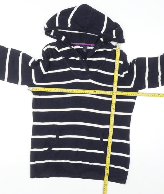 Tommy Hilfiger Women Navy Striped Cotton Pullover Hoodie Size L