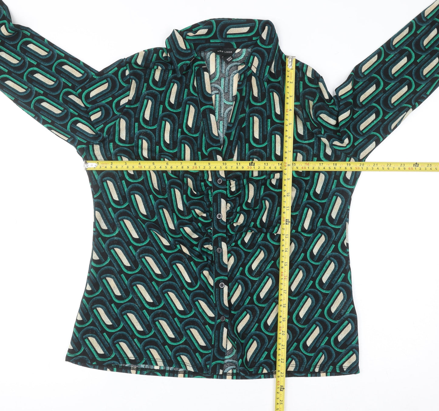 New Look Women's Multicoloured Geometric Button-Up Shirt Size 16