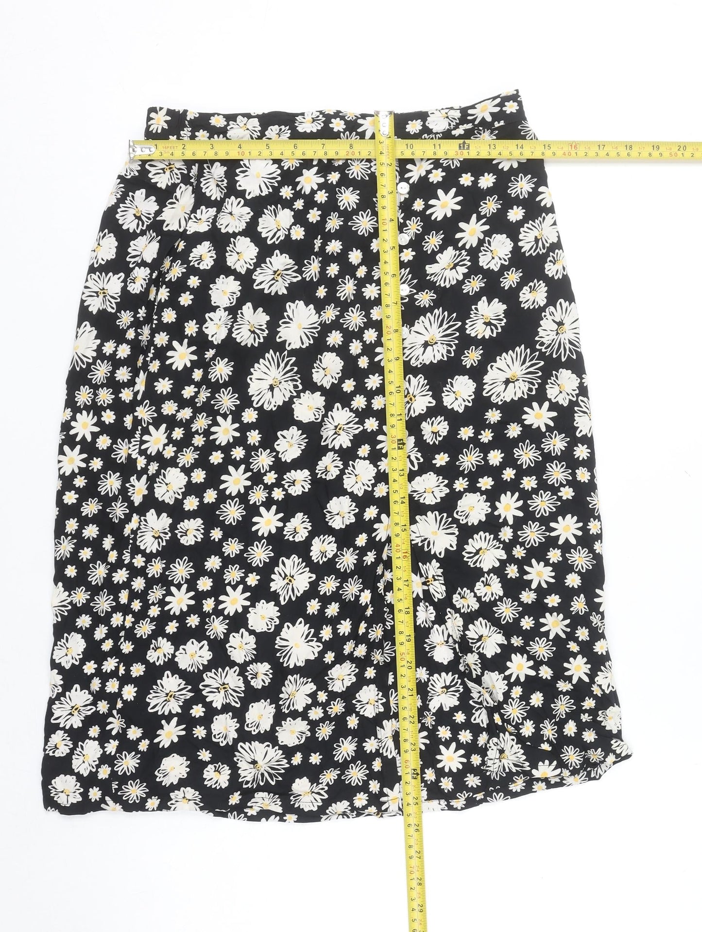 Koala Bay Women's Black Floral A-Line Midi Skirt Size S Viscose