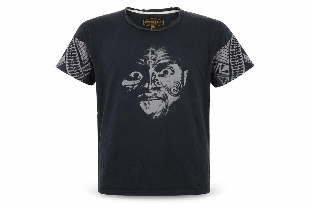 Front Up Rugby Men's Black Tribal Graphic Cotton T-Shirt L