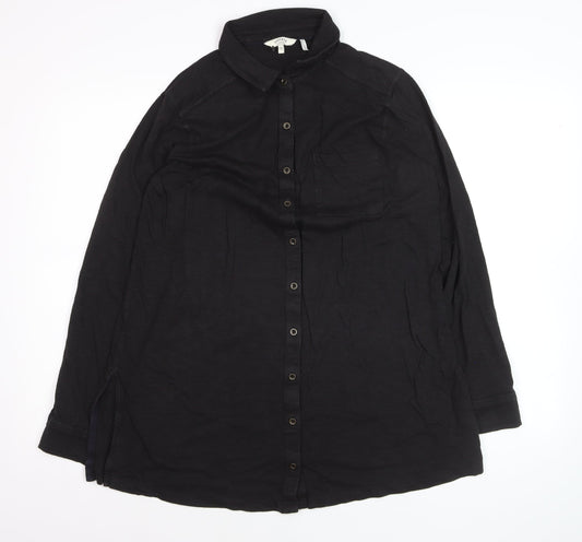 FatFace Women’s Black Long Sleeve Cotton Button-Up Shirt L