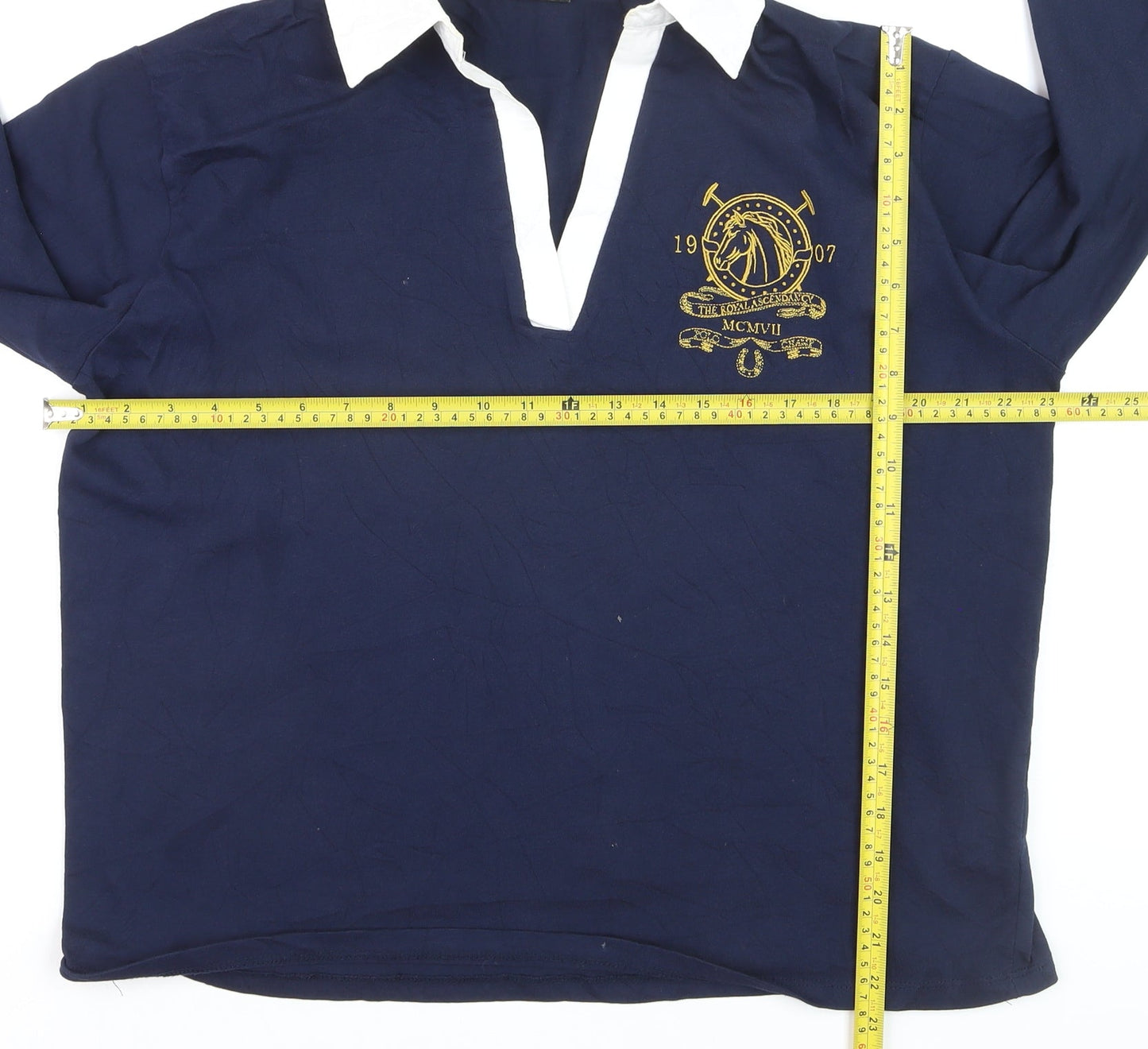 Stradivarius Men's Navy Polo Long Sleeve Classic Fit Size M