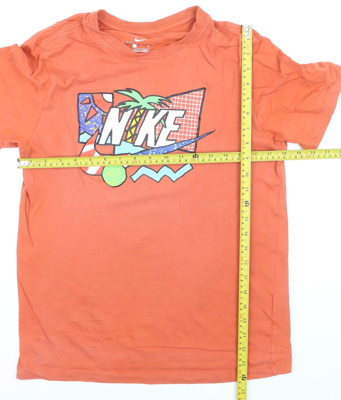 Nike Boys Orange Graphic Print T-Shirt Size S Casual Short Sleeve
