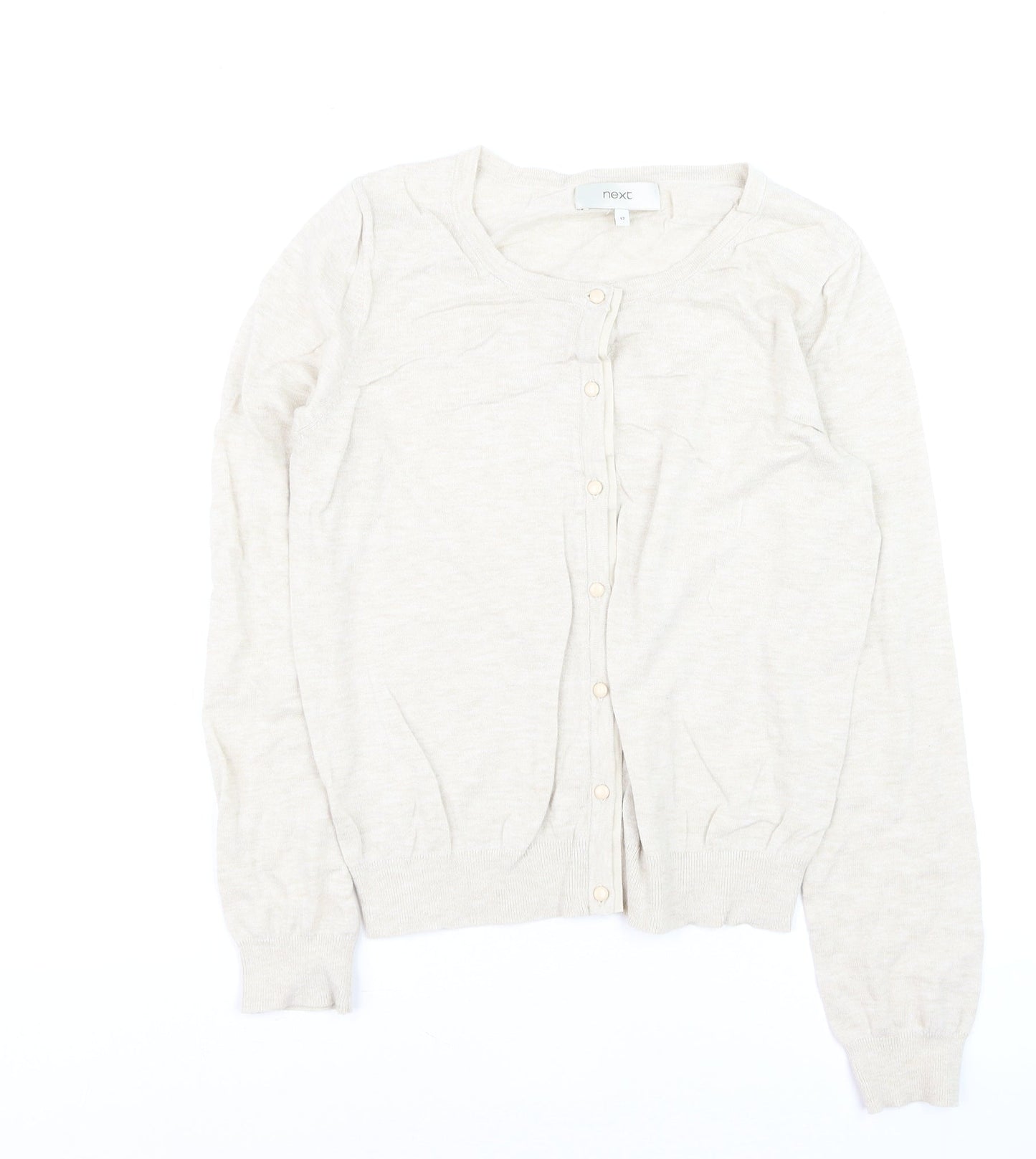 Next Women Beige Crew Neck Button Cardigan Size 12