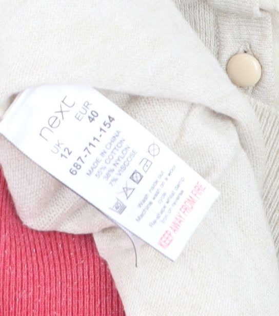 Next Women Beige Crew Neck Button Cardigan Size 12