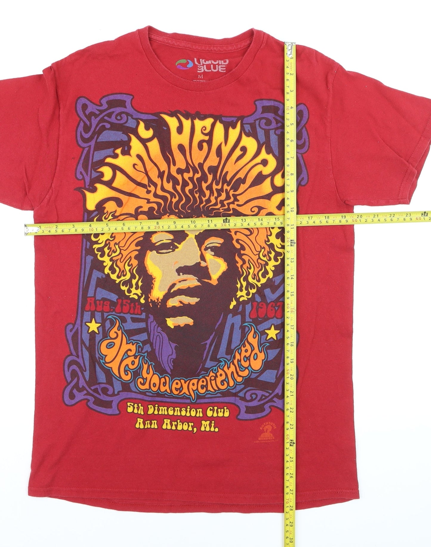 Liquid Blue Men's Red Jimi Hendrix Graphic Rock Cotton T-Shirt M
