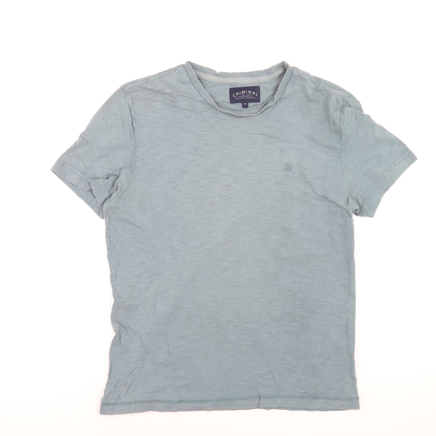 Criminal Men Blue Crew Neck Cotton Short Sleeve T-Shirt M