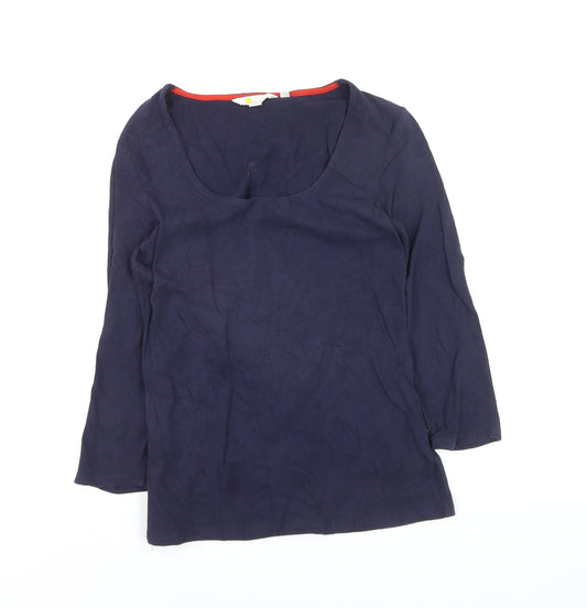 Boden Women Blue Scoop Neck 3/4 Sleeve Cotton Jersey Blouse UK 10