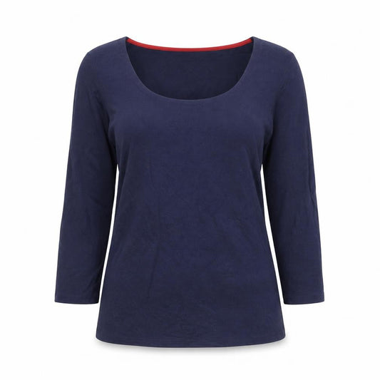 Boden Women Blue Scoop Neck 3/4 Sleeve Cotton Jersey Blouse UK 10