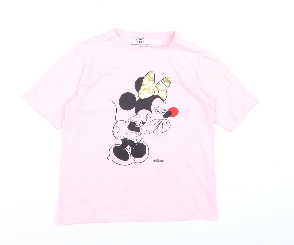 Front view of Disney Comic Relief girls’ pink minnie mouse t-shirt 11-12 years