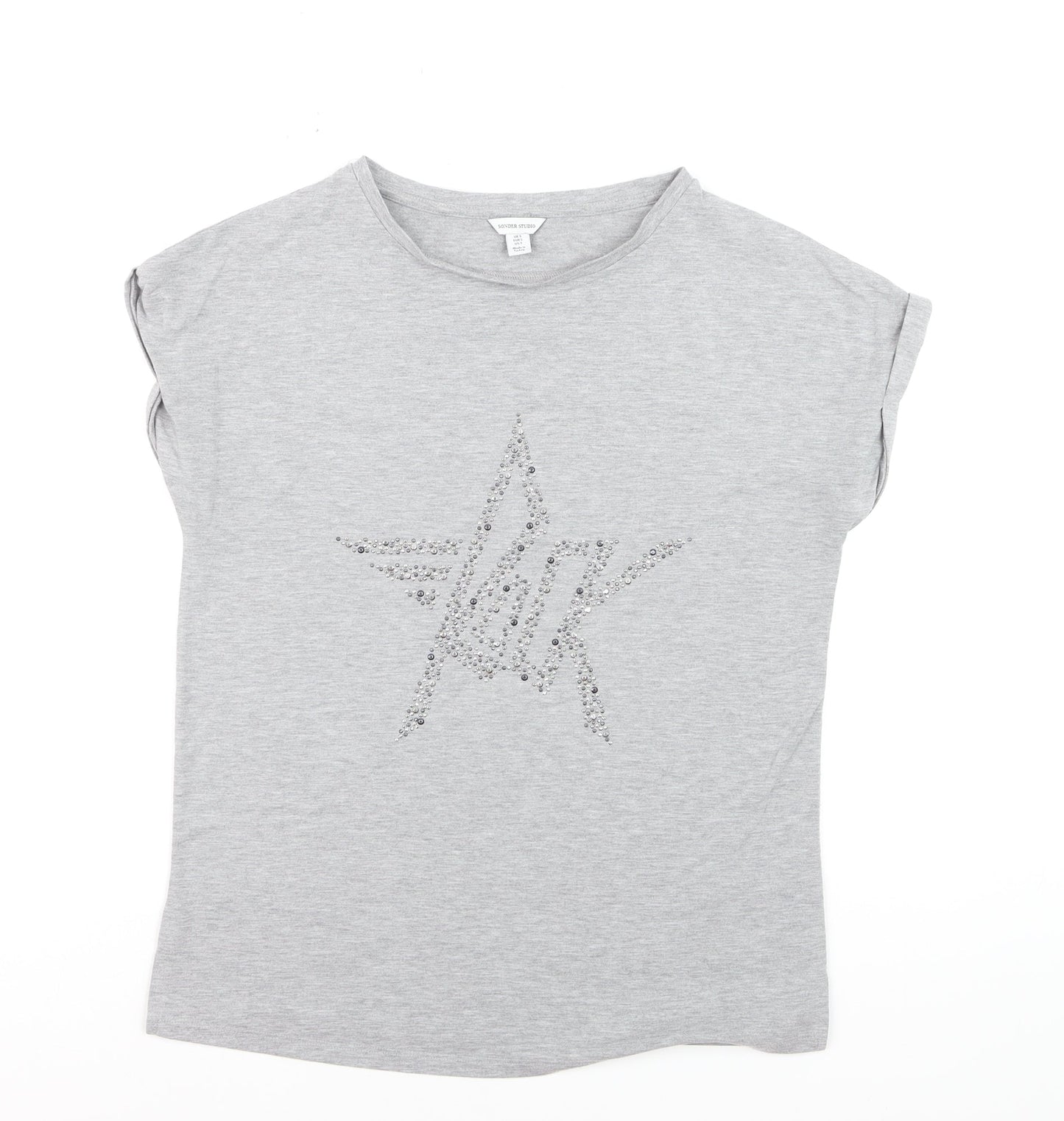 Sonder Studio Women's Grey Beaded Star T-Shirt Size S