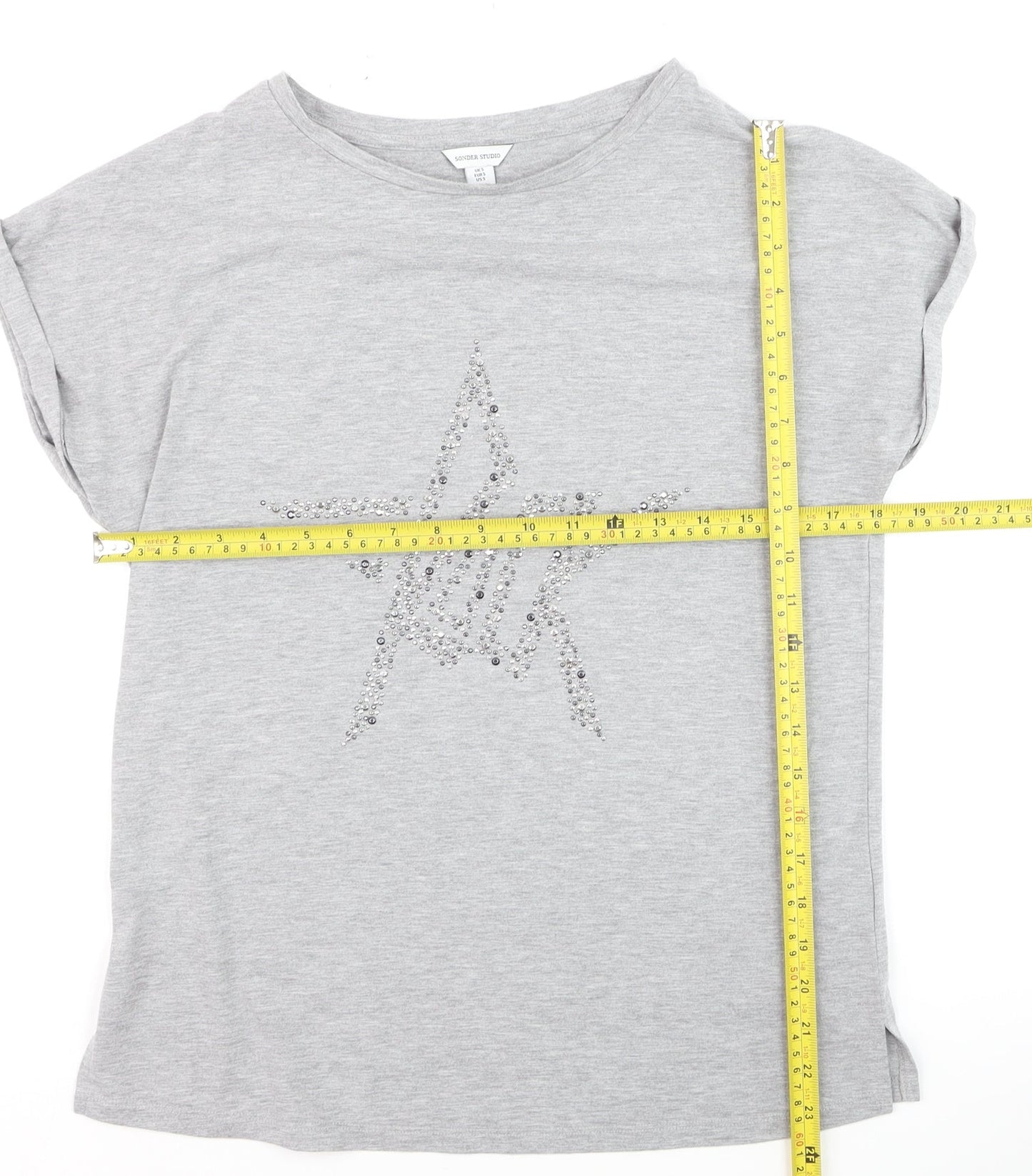 Sonder Studio Women's Grey Beaded Star T-Shirt Size S