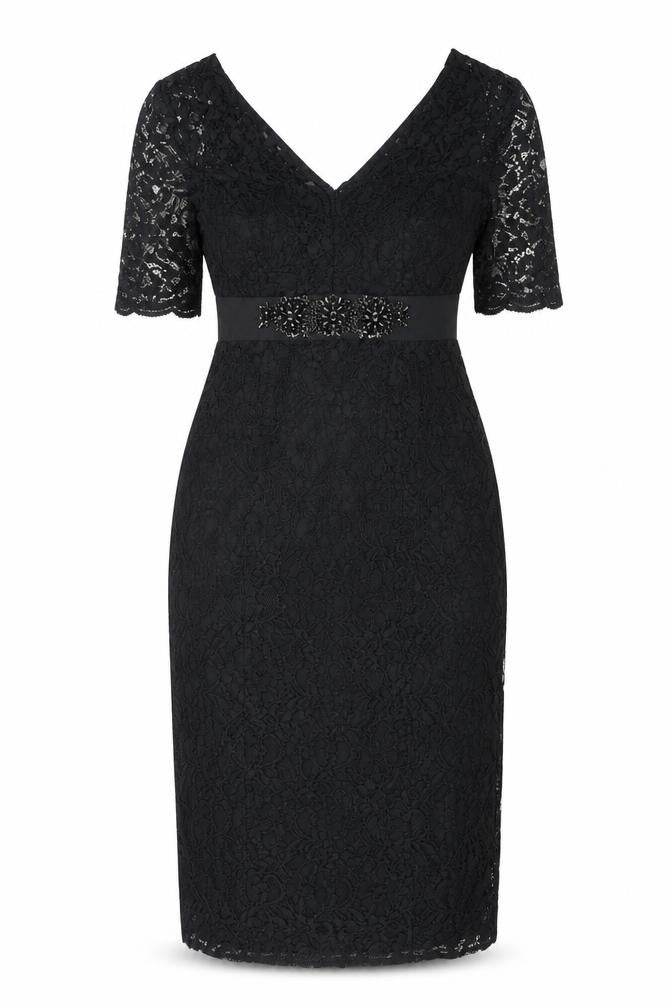 Monsoon Women's Black Lace Sheath Dress Size 6 Beaded Formal