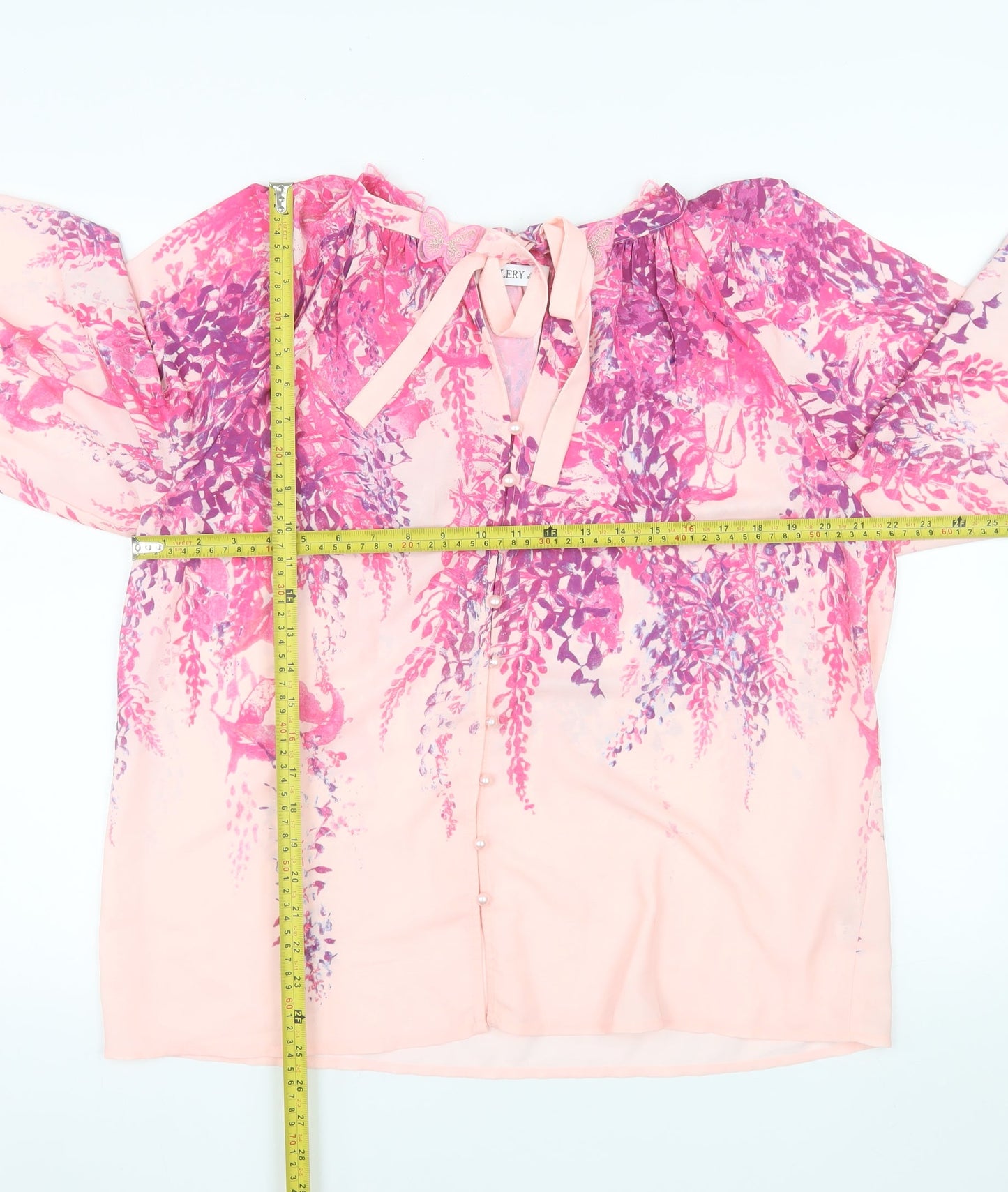 Gallery Womens Pink Floral Chiffon Tunic Blouse Size 16