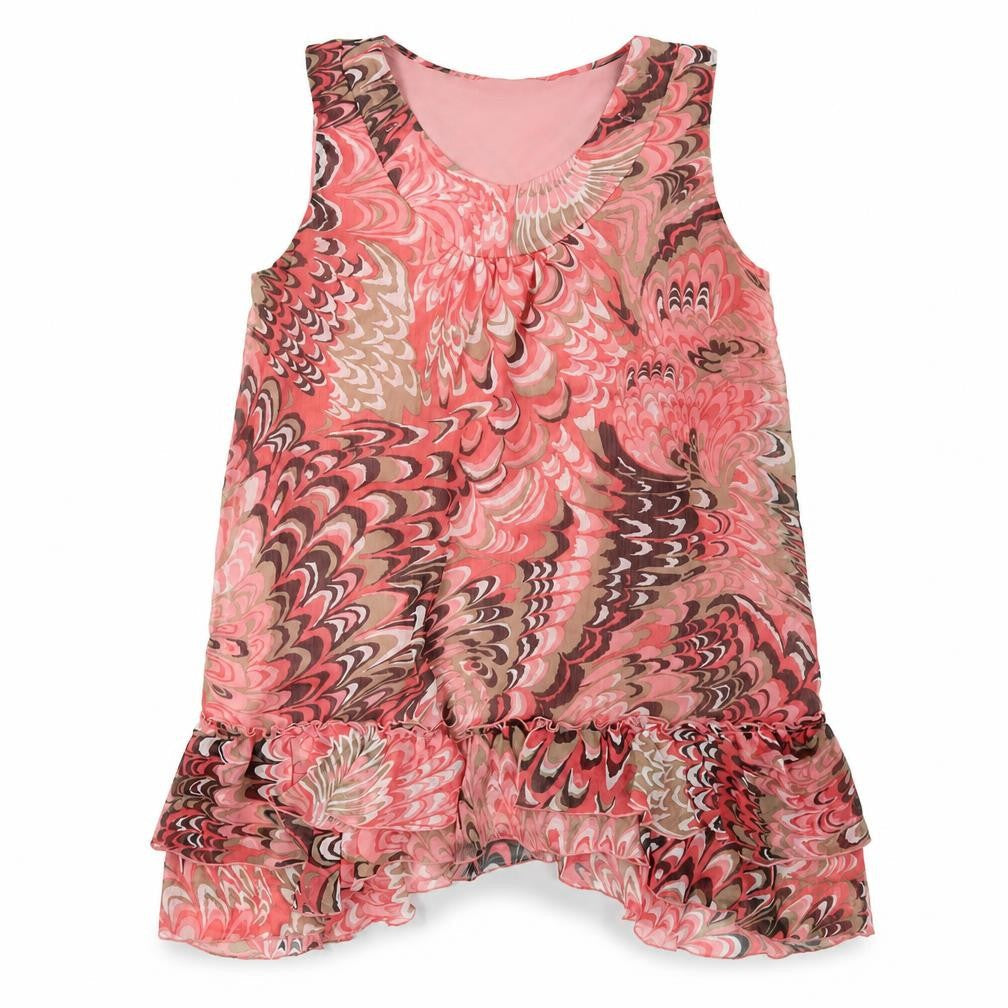 Dunnes Womens Pink Geometric Chiffon Ruffle Tunic Blouse Size 16