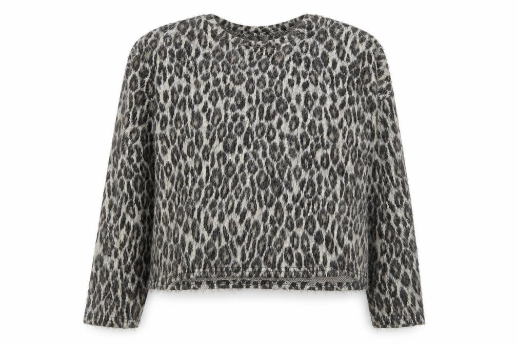 New Look Women Grey Leopard Print Pullover Sweater L