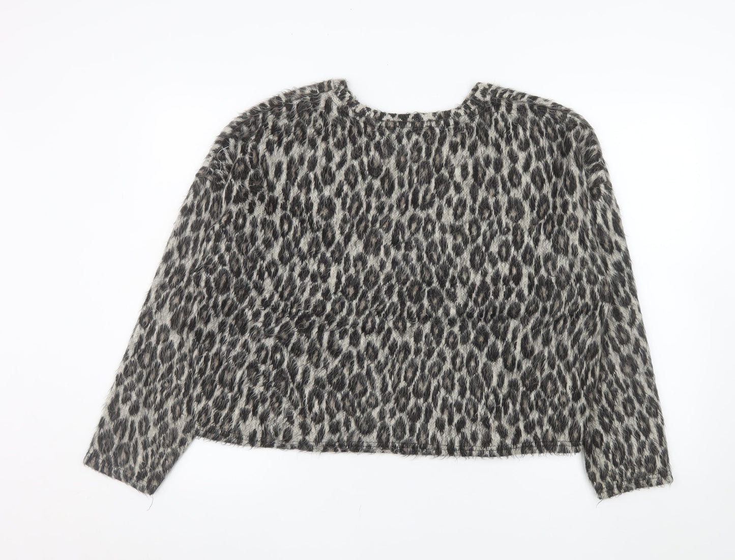 New Look Women Grey Leopard Print Pullover Sweater L