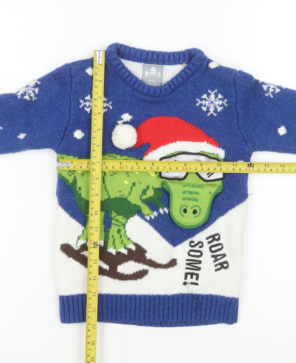 George Boys Blue Christmas Dinosaur Jumper 5-6 Years Pullover Sweater