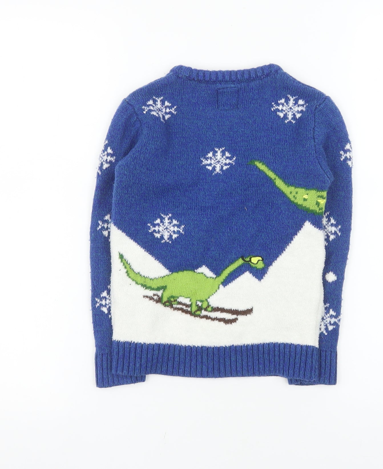 George Boys Blue Christmas Dinosaur Jumper 5-6 Years Pullover Sweater