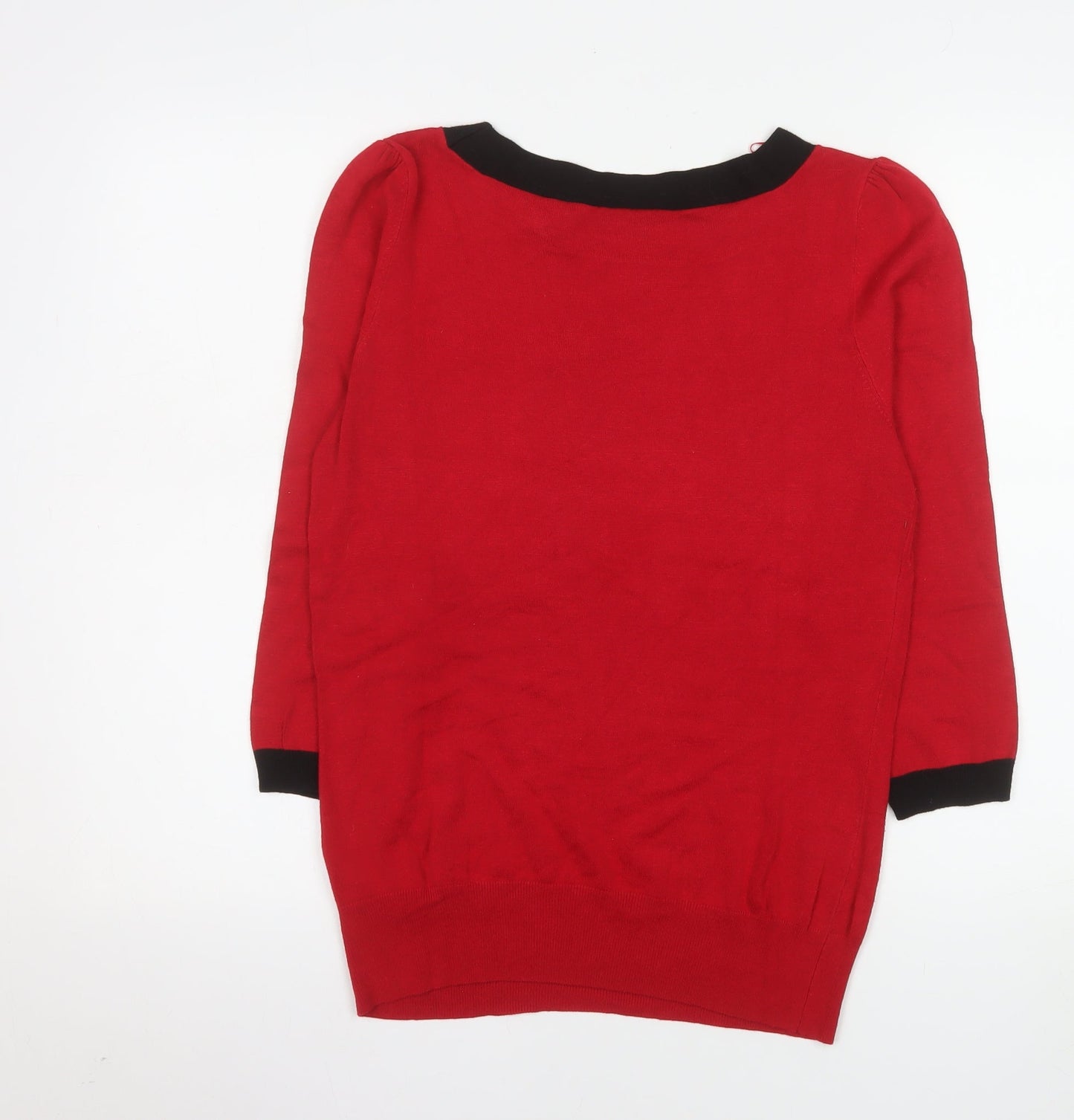 Wallis Women Red Black Trim Jumper Size 12 Knit Boat Neck Pullover