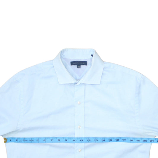 Tommy Hilfiger Men’s Light Blue Cotton Long Sleeve Button-Up Shirt 15.5