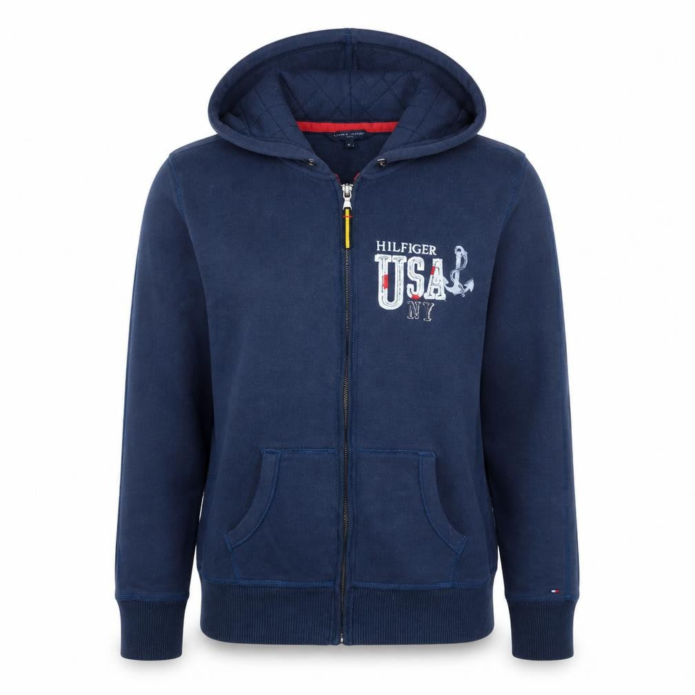 Tommy Hilfiger Men's Blue Full Zip Hoodie M USA Graphic Sweatshirt