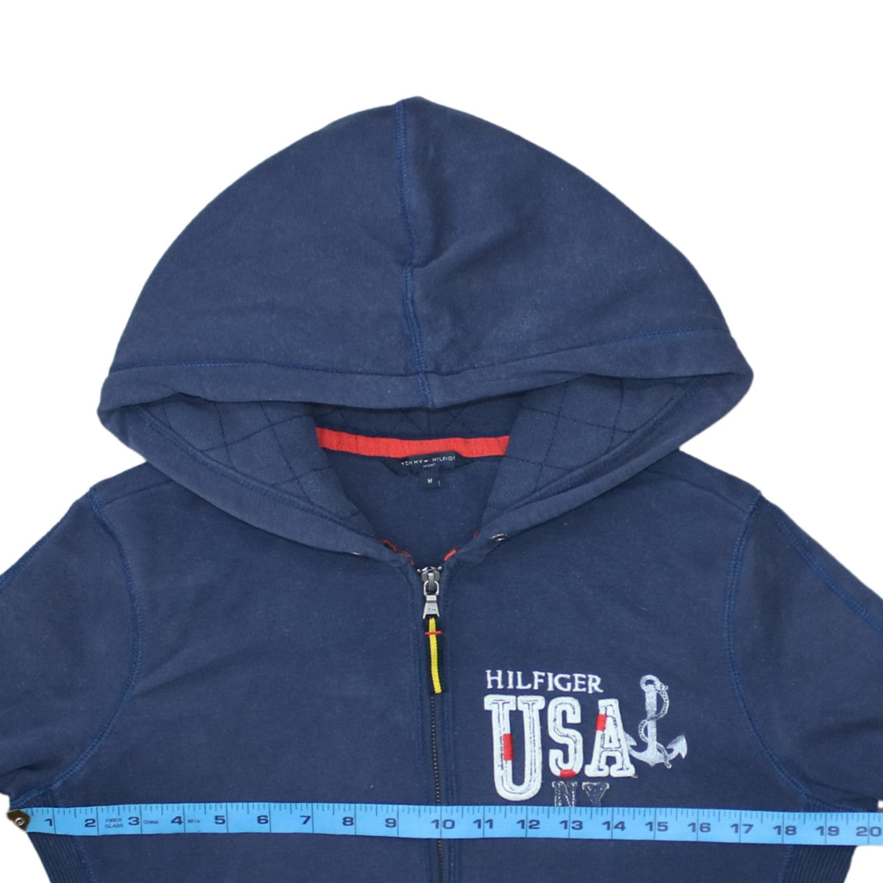 Tommy Hilfiger Men's Blue Full Zip Hoodie M USA Graphic Sweatshirt