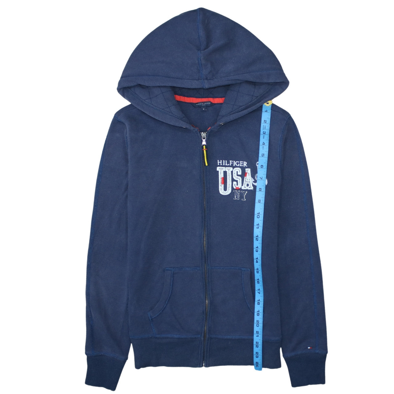 Tommy Hilfiger Men's Blue Full Zip Hoodie M USA Graphic Sweatshirt
