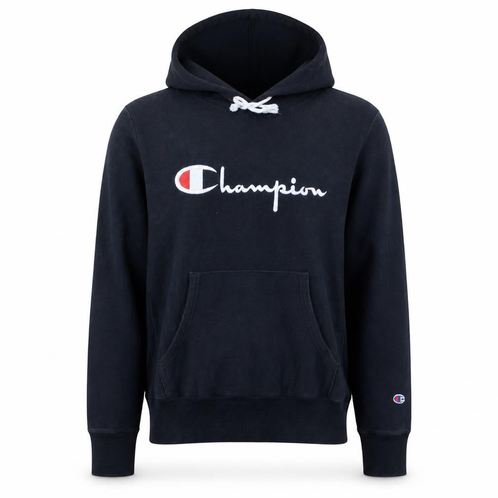Champion Men's Black Pullover Hoodie Large Embroidered Logo Retro Style