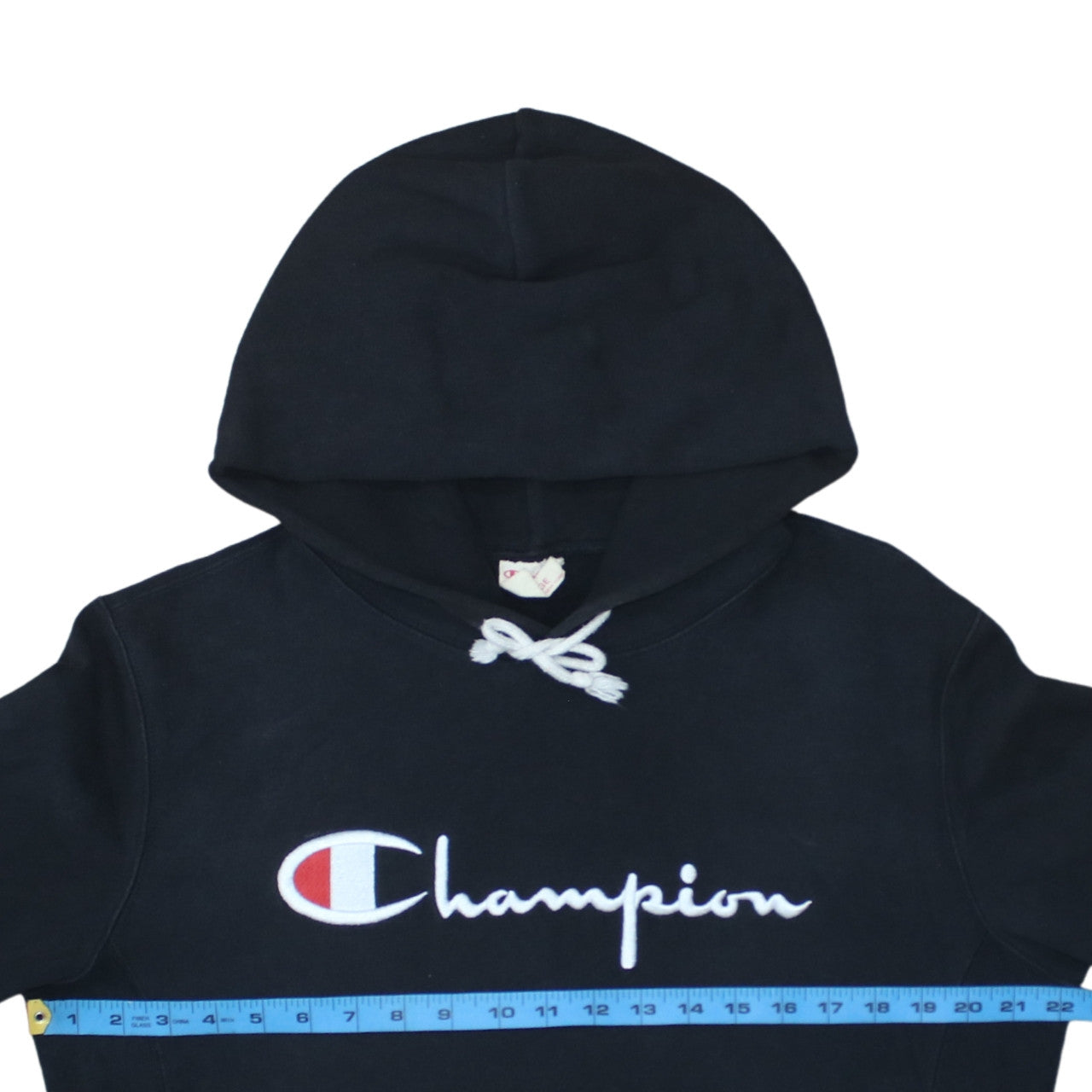 Champion Men's Black Pullover Hoodie Large Embroidered Logo Retro Style