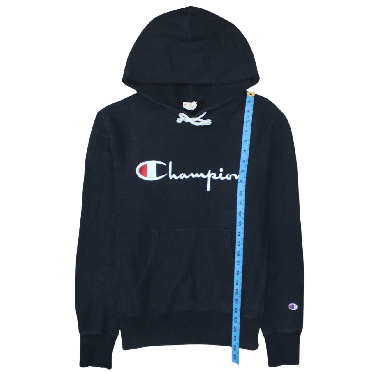 Champion Men's Black Pullover Hoodie Large Embroidered Logo Retro Style